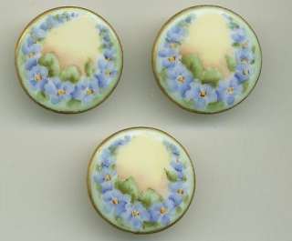 SET of 3, PORCELAIN BUTTONS, hand painted FLOWERS #321  