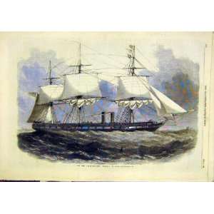  Steam Frigate Mersey Guns Ship Old Print 1859