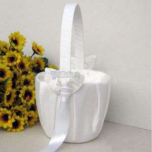 New Elegant White satin Calla lily Wedding Flower Girl Basket Favor 