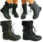   LACE UP ARMY BIKER ANKLE BLACK LADIES MILITARY BOOTS SIZE 3 4 5 6 7 8