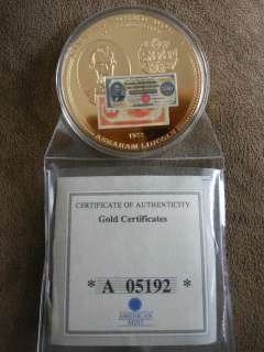 1922 $500 LINCOLN GOLD CERTIFICATE COIN  CU, LAYERED IN 24K GOLD FREE 