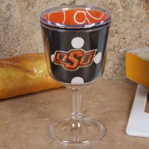 NCAA Oklahoma State Cowboys Black Polka Dot Wine Goblet:  