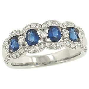    2 Row Diamond (.35ct) and Sapphire (.84ct) Fluted Band: Jewelry