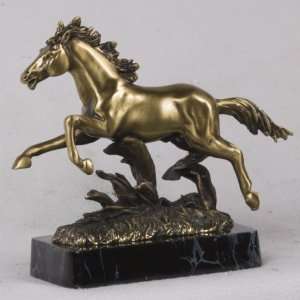  Brass Horse Marble Base Sculpture 