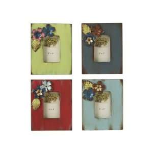  SET of 4 Wooden Distressed Red Green Blue and Light Blue Picture 