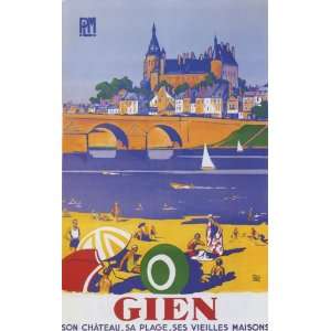  GIEN LOIRE RIVER BEACH SAILBOAT FRANCE FRENCH FRENCH 24 X 