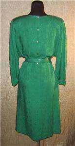 Vintage 80s Kelly Green Paisley Print Dolman Sleeves Retro Belted 