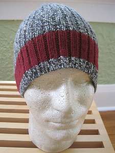 Ralph Lauren Rugby Gray Tweed & Maroon 100% Wool Skull Cap Beanie Hat 