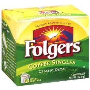 Folgers Coffee Singles, Classic Roast,Decaffeinated, 19 Count (Pack of 