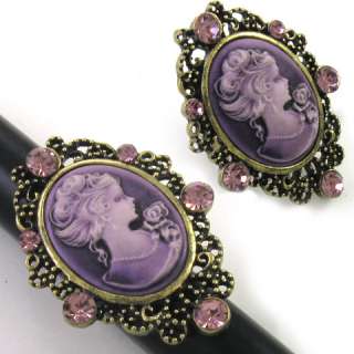 Elegant Big Lady Lavender Purple Cameo Ring Size Free  