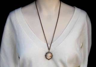 Vintage Nouveau Era Carved Shell Cameo Locket Necklace  