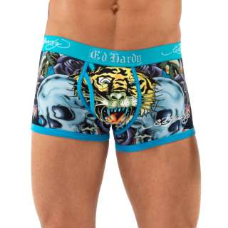 Ed Hardy Open Mouth Tiger Neon Trunk Brief   Blue  
