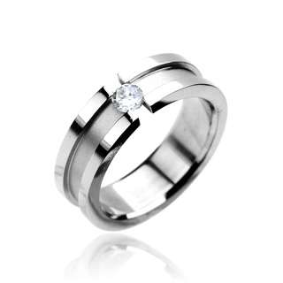   Stainless Steel Ring with CZ center Band Ring, Wedding Ring Fr Sz5 ~13