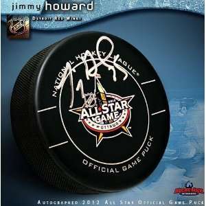  Autographed Jimmy Howard Hockey Puck   2012 All Star 