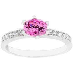 Silvertone Pink Cubic Zirconia Promise Ring  Overstock