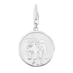 Sterling Silver Pug Round Disc Charm  