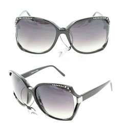 Womens UV512 Black Rhinestone Plastic Square Sunglasses   
