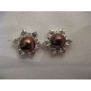  Fresh Water Plum Pearl Flower Earring with Crystals 
