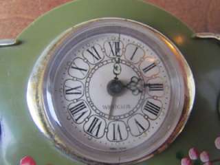 Vintage Westclox Avocado Green Flower Wind Up Alarm Clock  