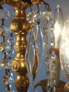 ANTIQUE GOLD DORE BRASS FRENCH CHIC X PETITE CRYSTAL CHANDELIER LAMP 