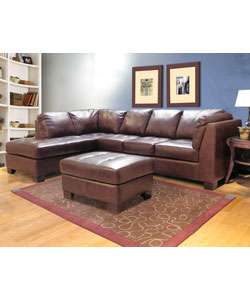 Chocolate Leather Sectional Sofa and Ottoman  