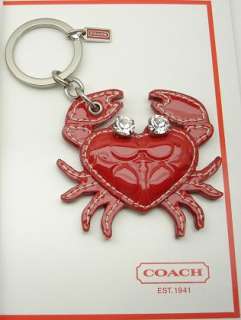 New COACH Red Crab Paved Crystal Key Fob Keychain ring  