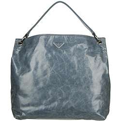 Prada Vitello Shine Blue Leather Hobo Bag  Overstock
