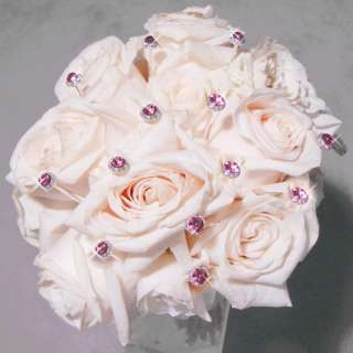 Pink Crystal Pave Button Wedding Bouquet Jewelry Picks  