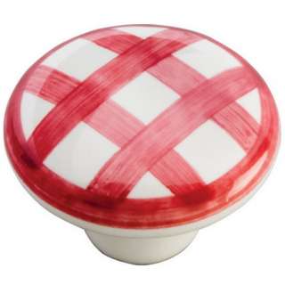   Red Checker White Porcelain Cabinet Knob Door Pull 078555807320  