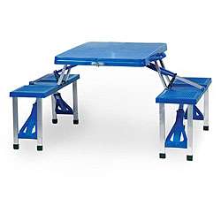 Picnic Time Blue Folding Table with Seats  Overstock