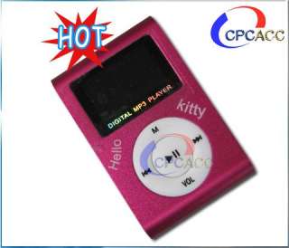   Kitty Mini Clip Metal LCD  Player For 1G 8G TF Card Pink  