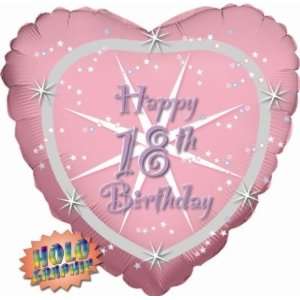 18th Birthday Balloon   Flat Foil Balloon   Pink Holographic 18th 