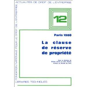  La Clause de reserve de propriete Paris 1980 (Actualites 