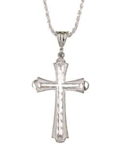 Sterling Silver Diamond cut Cross Necklace  Overstock