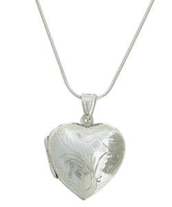   Sterling Silver 24 inch Engraved Heart Locket Necklace  Overstock