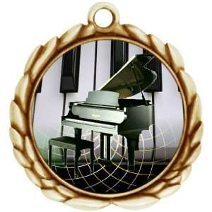 Gold   Silver   or Bronze Wreath Piano Music Medals with Red 