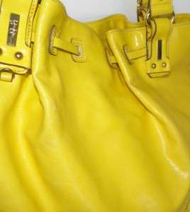 JESSICA SIMPSON YELLOW FAUX LEATHER EXTRA LARGE SHOPPER TOTE BAG 
