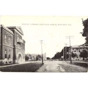 1908 Vintage Postcard Public Library and Club House   Watseka Illinois 