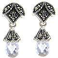 Silver Marcasite and Lavender Cubic Zirconia Drop Earrings