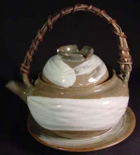 Japanese Mingei Folk Art Pottery Teapot Shape Sake Set  