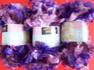   Collection eyelash feather yarn, lavender/purples, lot of 3  
