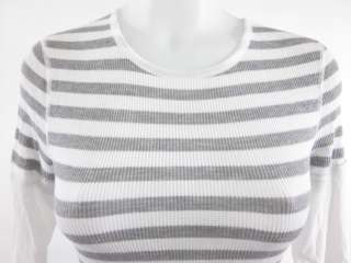 THREE DOTS Gray White Striped Long Sleeve Shirt Top S  
