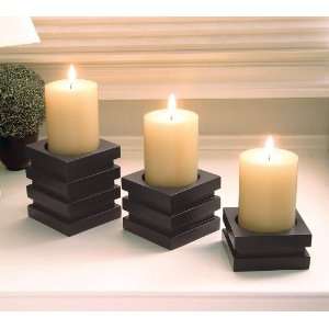  Set of 3 Pillar Candleholders   Black