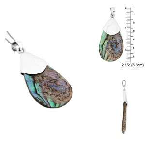    Sterling Silver Large Teardrop Pendant with Abalone Shell Jewelry