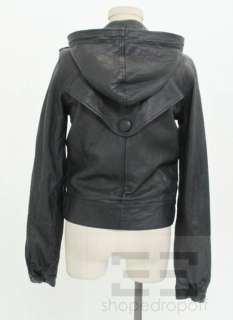 Mike & Chris Blue Leather Hooded Zipper Jacket Size Medium NEW $828 