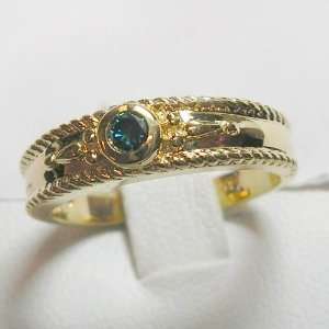  14K Yellow Gold Etruscan Style Blue Diamond Ring: Jewelry