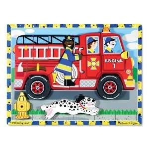 Melissa Doug Fire Truck Chunky Wooden Puzzle : Toys & Games :  