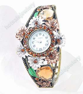 Wholesale 6Pcs Flower rhinestone Crystal Cuff Bracelet Watch A14