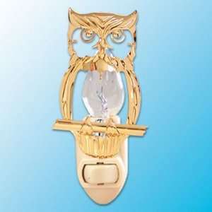   24k Gold Large Hooded Owl Night Light   Clear Swarovski Crystal Baby