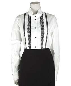 Valentino Roma Tuxedo Blouse with Lace Trim  Overstock